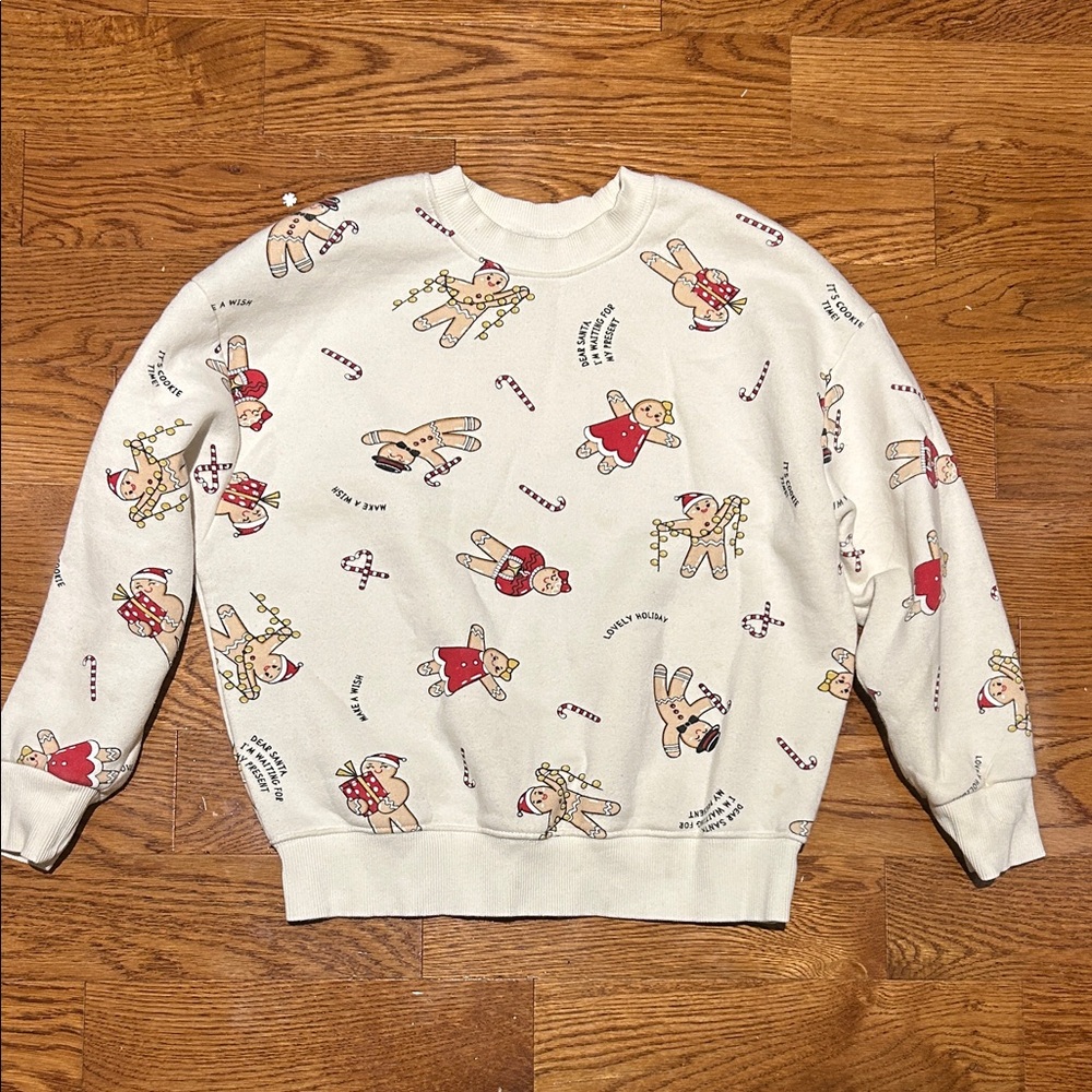 Cream Holiday Print Sweater sweatshirt girl
